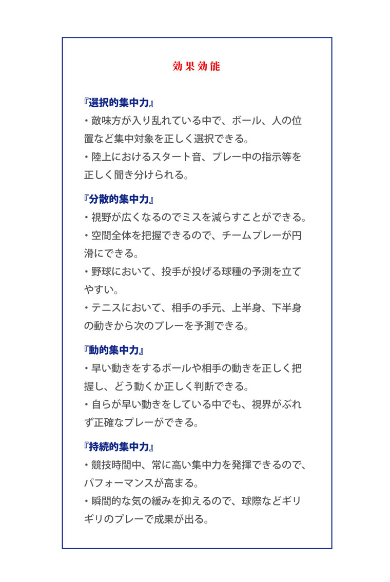 「選択的集中力」「分散的集中力」「動的集中力」「持続的集中力」｜スポーツメンタルトレーニングコース
