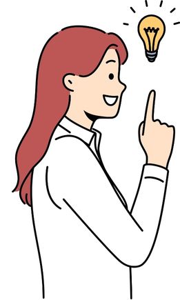 解決策にひらめいた女性のイラスト（電球アイコン）